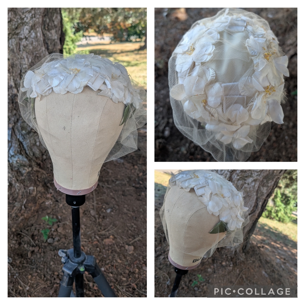 Vintage White, Floral Juliet Cap with Veil